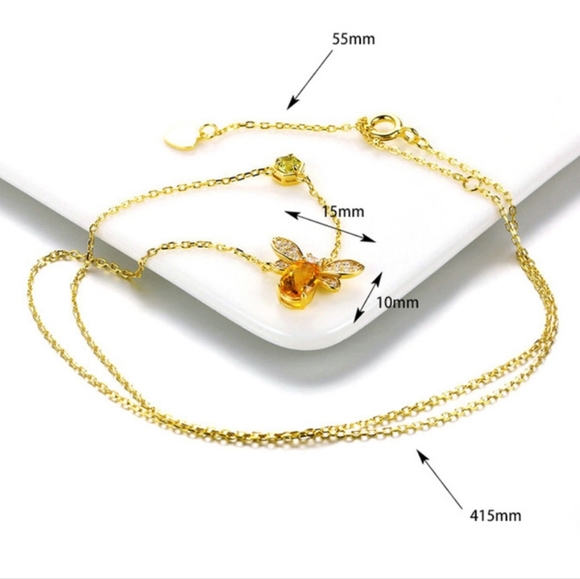 Queen Bee Citrine & Peridot 18K Gold Plated Silver Charm 16" Necklace - Picture 9 of 9